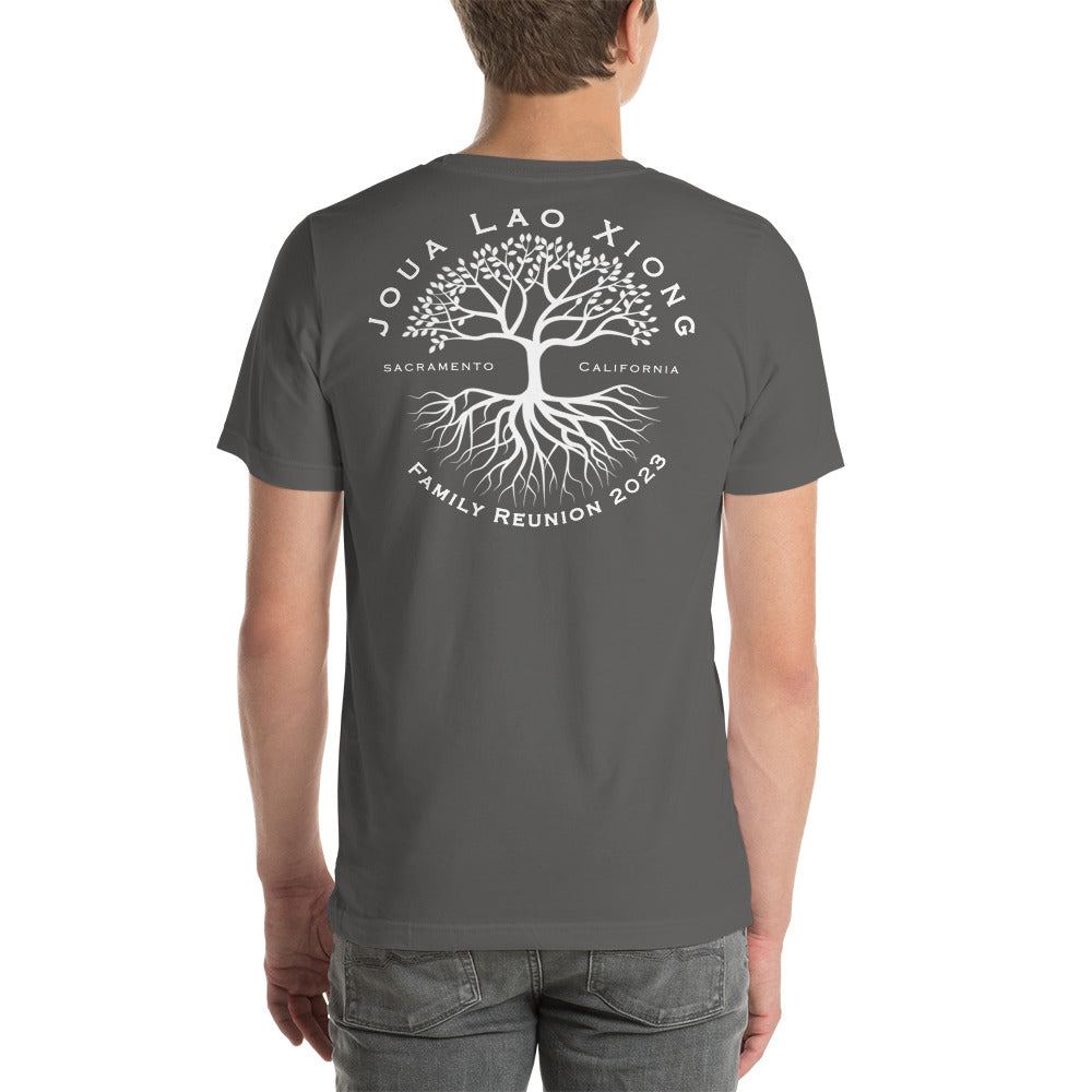 Joua Lao Xiong Family Reunion 2023-Tree Design-White Logo-Unisex t-shirt