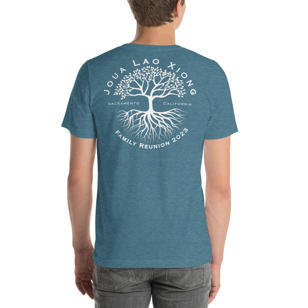 Joua Lao Xiong Family Reunion 2023-Tree Design-White Logo-Unisex t-shirt