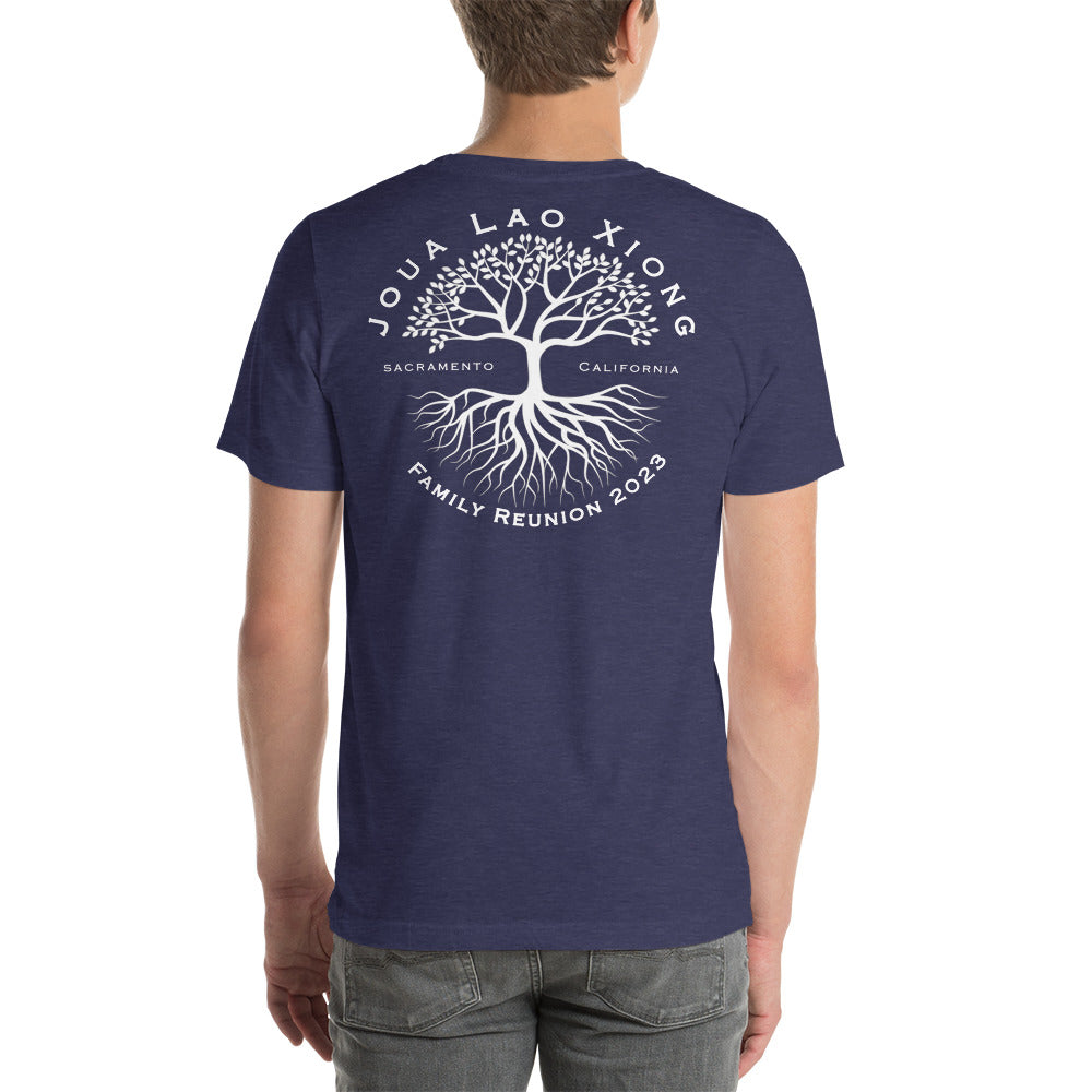 Joua Lao Xiong Family Reunion 2023-Tree Design-White Logo-Unisex t-shirt