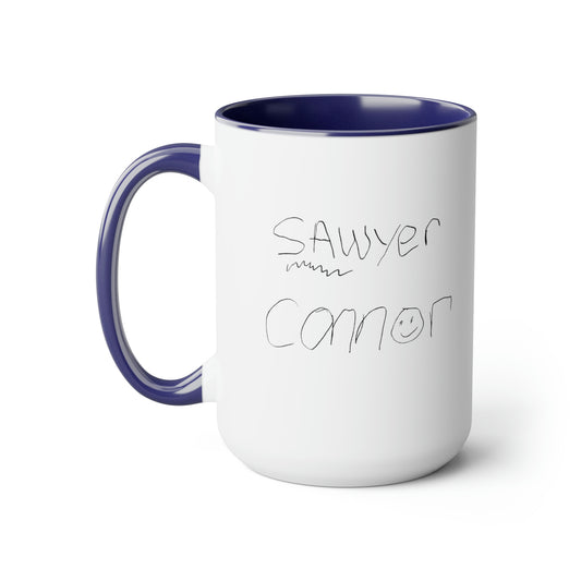 Special Design Connor and Sawyer Stick Figure Two-Tone Coffee Mugs, 15oz