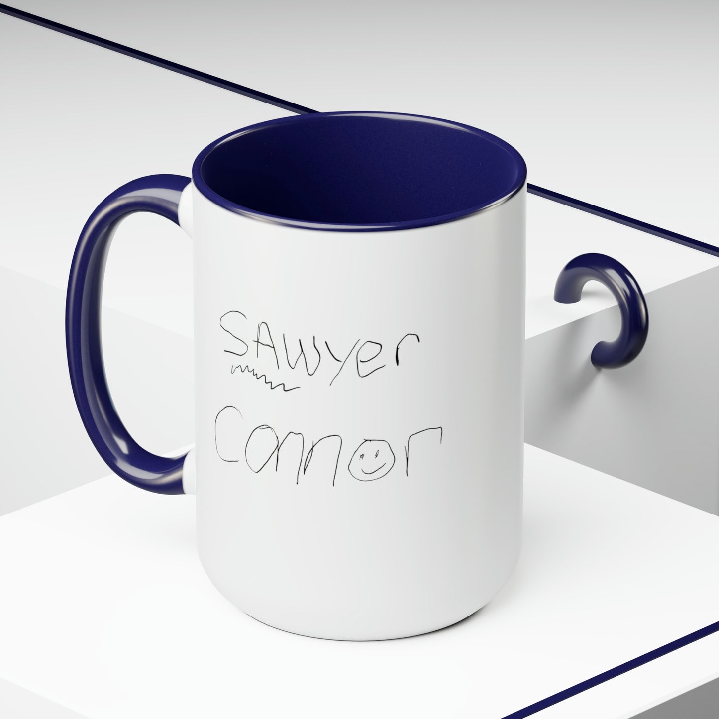 Special Design Connor and Sawyer Stick Figure Two-Tone Coffee Mugs, 15oz