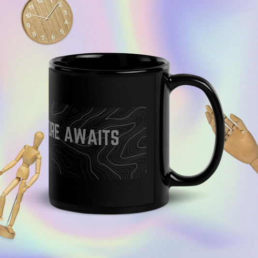 The Great Adventure Awaits, Black Glossy Mug